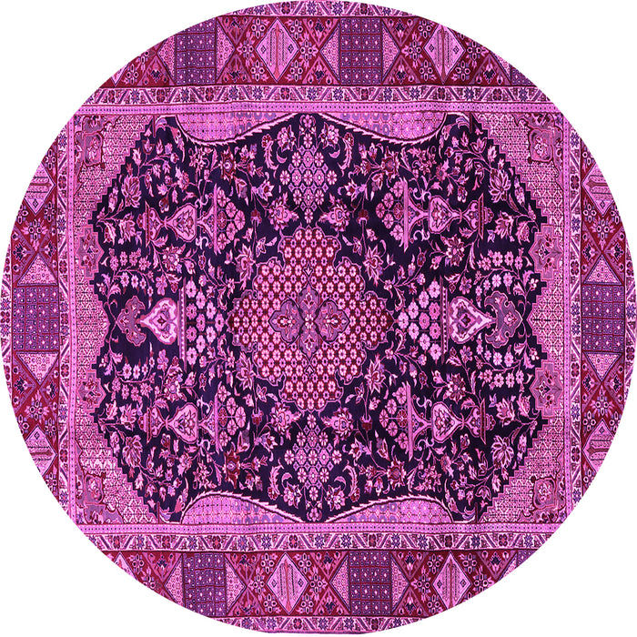 Round Machine Washable Persian Pink Traditional Rug, wshtr2577pnk