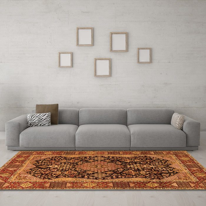 Machine Washable Persian Orange Traditional Area Rugs in a Living Room, wshtr2577org