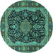 Round Machine Washable Persian Turquoise Traditional Area Rugs, wshtr2577turq