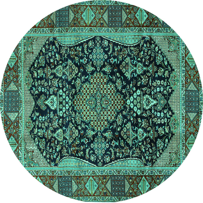 Round Persian Turquoise Traditional Rug, tr2577turq