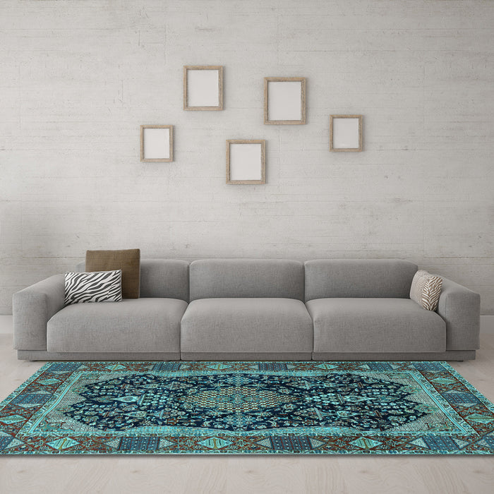 Machine Washable Persian Light Blue Traditional Rug in a Living Room, wshtr2577lblu