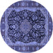 Round Machine Washable Persian Blue Traditional Rug, wshtr2577blu