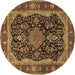 Round Machine Washable Persian Brown Traditional Rug, wshtr2577brn