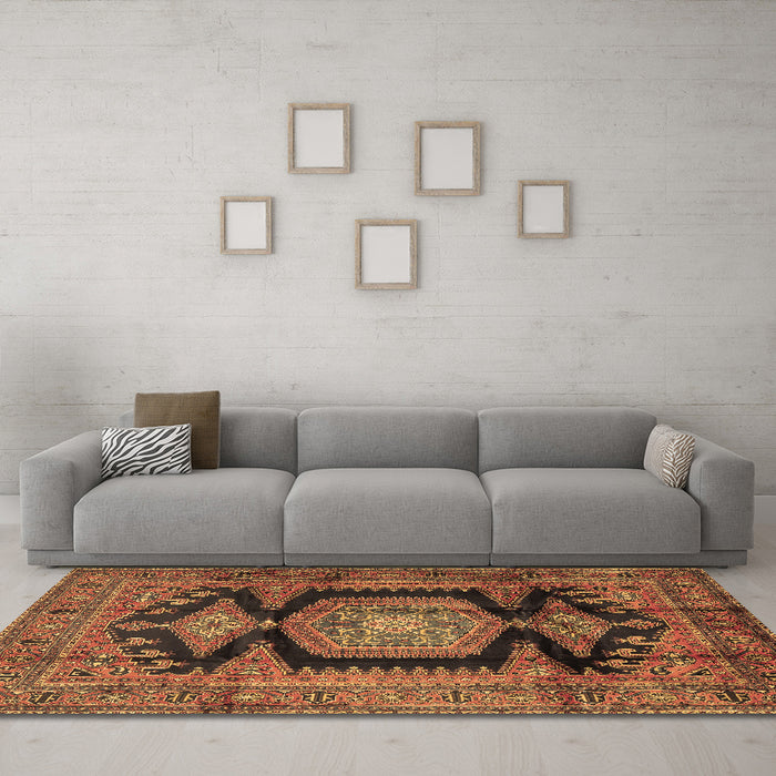Machine Washable Persian Brown Traditional Rug in a Living Room,, wshtr2578brn