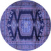 Round Machine Washable Persian Blue Traditional Rug, wshtr2578blu