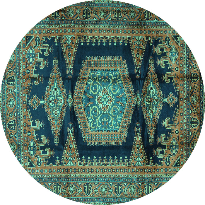 Round Persian Turquoise Traditional Rug, tr2578turq