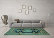 Machine Washable Persian Turquoise Traditional Area Rugs in a Living Room,, wshtr2578turq