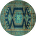 Round Machine Washable Persian Turquoise Traditional Area Rugs, wshtr2578turq