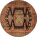 Round Persian Brown Traditional Rug, tr2578brn