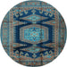 Round Machine Washable Persian Light Blue Traditional Rug, wshtr2578lblu