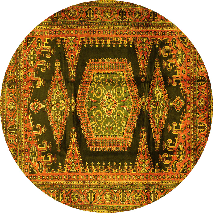 Round Machine Washable Persian Yellow Traditional Rug, wshtr2578yw
