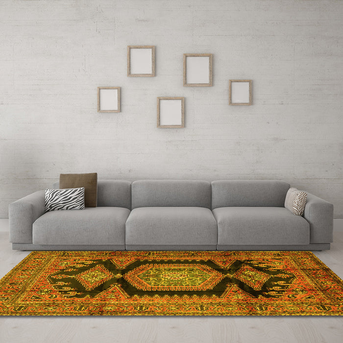 Machine Washable Persian Yellow Traditional Rug in a Living Room, wshtr2578yw