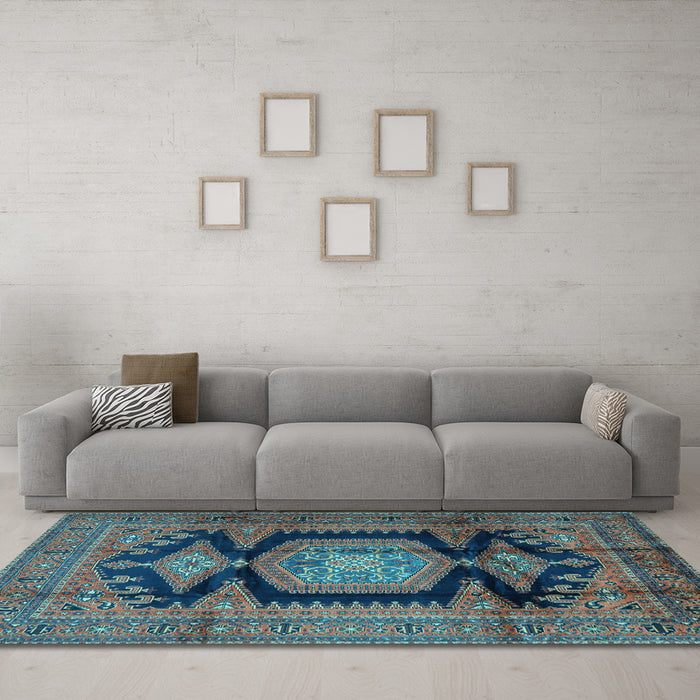 Machine Washable Persian Light Blue Traditional Rug in a Living Room, wshtr2578lblu