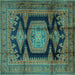 Square Machine Washable Persian Turquoise Traditional Area Rugs, wshtr2578turq