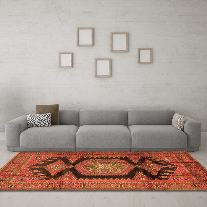 Machine Washable Persian Orange Traditional Area Rugs in a Living Room, wshtr2578org