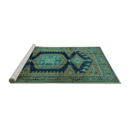 Sideview of Machine Washable Persian Turquoise Traditional Area Rugs, wshtr2578turq