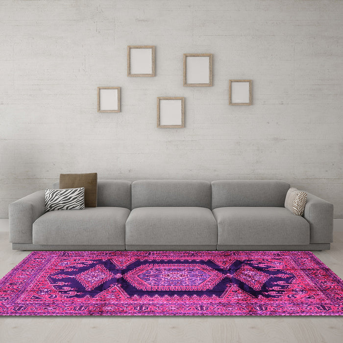 Machine Washable Persian Pink Traditional Rug in a Living Room, wshtr2578pnk