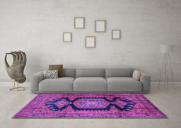 Machine Washable Persian Purple Traditional Area Rugs in a Living Room, wshtr2578pur