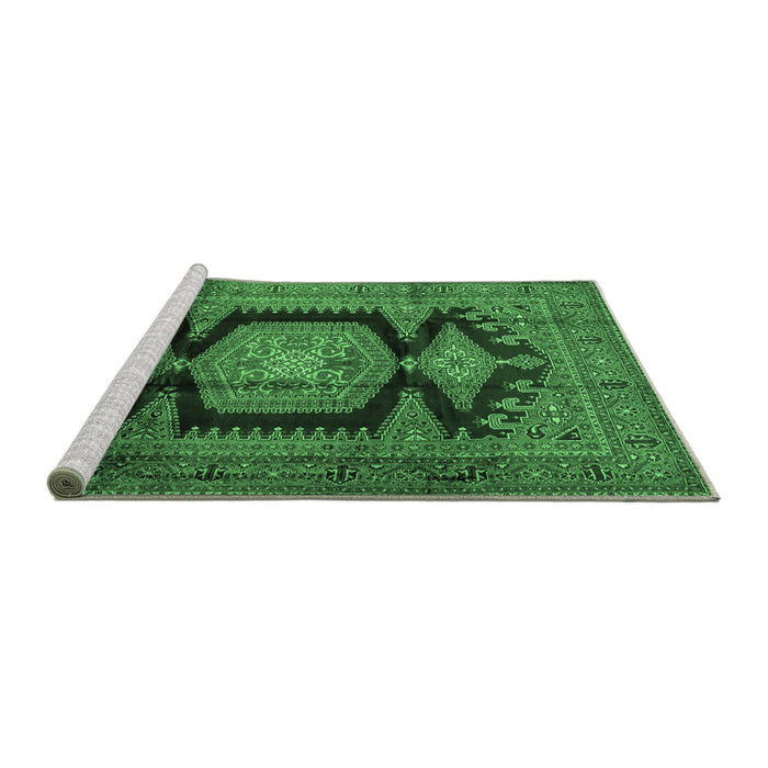 Sideview of Machine Washable Persian Emerald Green Traditional Area Rugs, wshtr2578emgrn