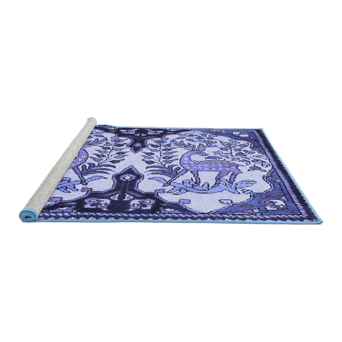 Sideview of Machine Washable Persian Blue Traditional Rug, wshtr2579blu