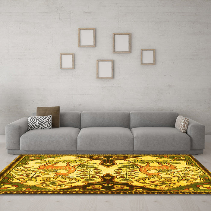 Machine Washable Persian Yellow Traditional Rug in a Living Room, wshtr2579yw