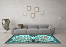 Machine Washable Persian Light Blue Traditional Rug in a Living Room, wshtr2579lblu
