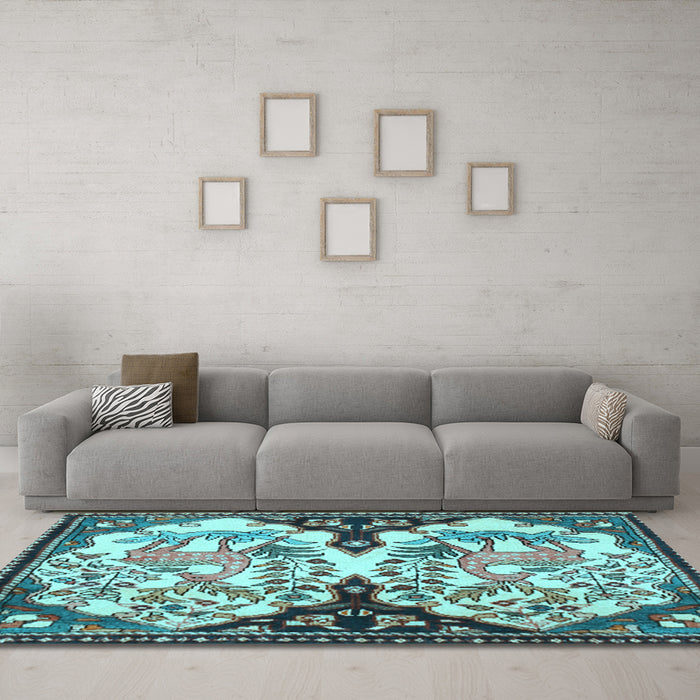 Machine Washable Persian Light Blue Traditional Rug in a Living Room, wshtr2579lblu