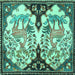 Square Machine Washable Persian Turquoise Traditional Area Rugs, wshtr2579turq