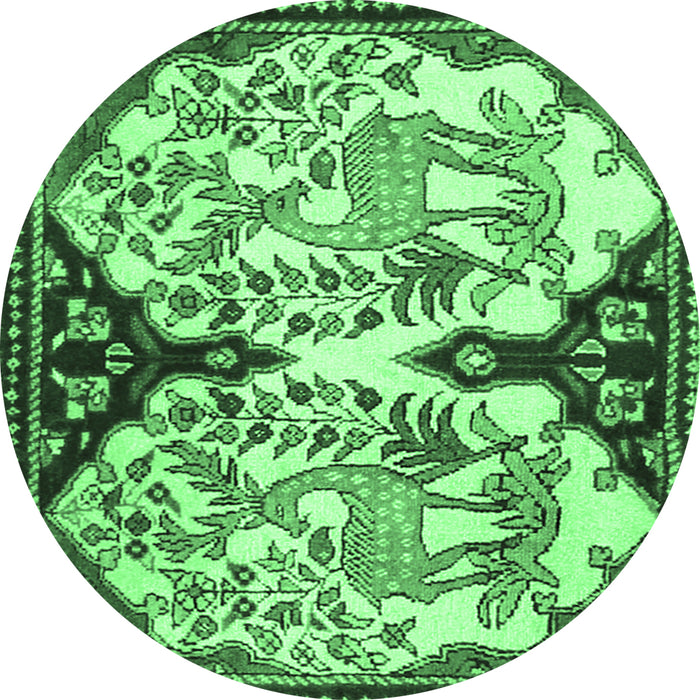 Round Persian Emerald Green Traditional Rug, tr2579emgrn