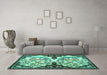 Machine Washable Persian Turquoise Traditional Area Rugs in a Living Room,, wshtr2579turq