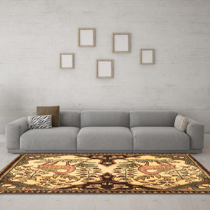 Machine Washable Persian Brown Traditional Rug in a Living Room,, wshtr2579brn