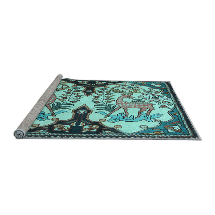Sideview of Machine Washable Persian Light Blue Traditional Rug, wshtr2579lblu