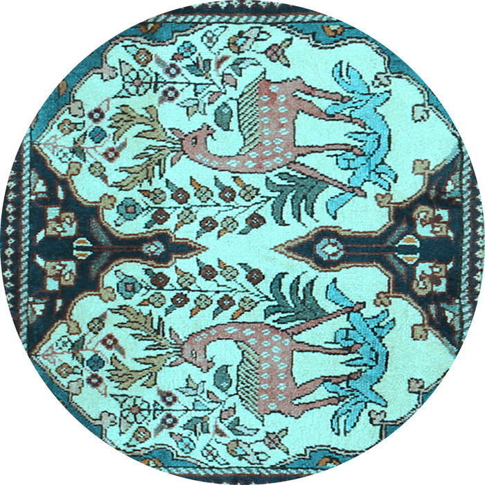 Round Machine Washable Persian Light Blue Traditional Rug, wshtr2579lblu