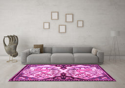 Machine Washable Persian Pink Traditional Rug in a Living Room, wshtr2579pnk