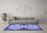 Machine Washable Persian Blue Traditional Rug, wshtr2579blu