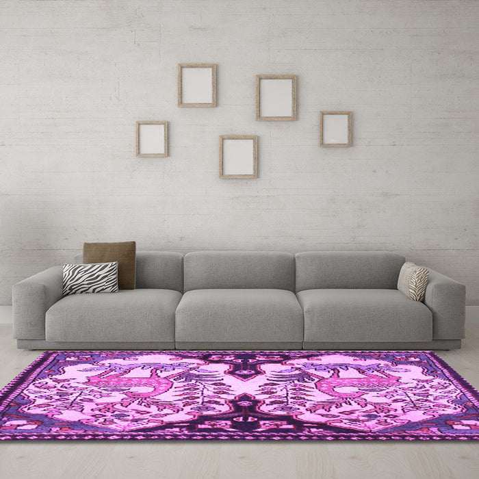 Machine Washable Persian Purple Traditional Area Rugs in a Living Room, wshtr2579pur