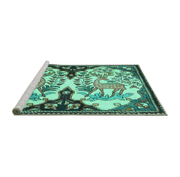 Sideview of Machine Washable Persian Turquoise Traditional Area Rugs, wshtr2579turq