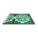 Sideview of Machine Washable Persian Turquoise Traditional Area Rugs, wshtr2579turq