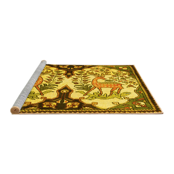 Sideview of Machine Washable Persian Yellow Traditional Rug, wshtr2579yw