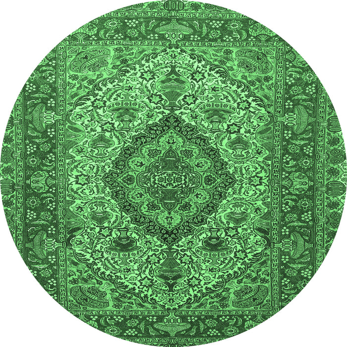 Round Medallion Emerald Green Traditional Rug, tr257emgrn