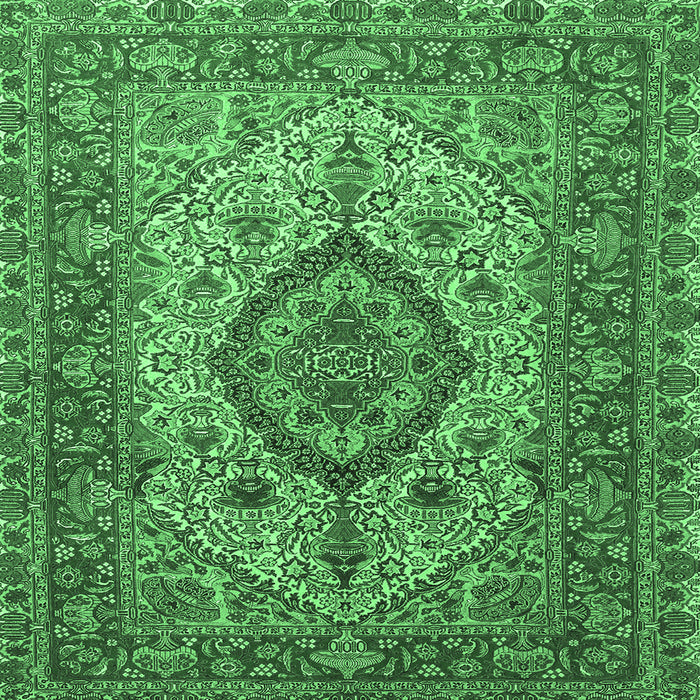 Square Machine Washable Medallion Emerald Green Traditional Area Rugs, wshtr257emgrn