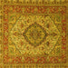 Square Machine Washable Medallion Yellow Traditional Rug, wshtr257yw