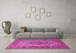 Machine Washable Medallion Pink Traditional Rug in a Living Room, wshtr257pnk