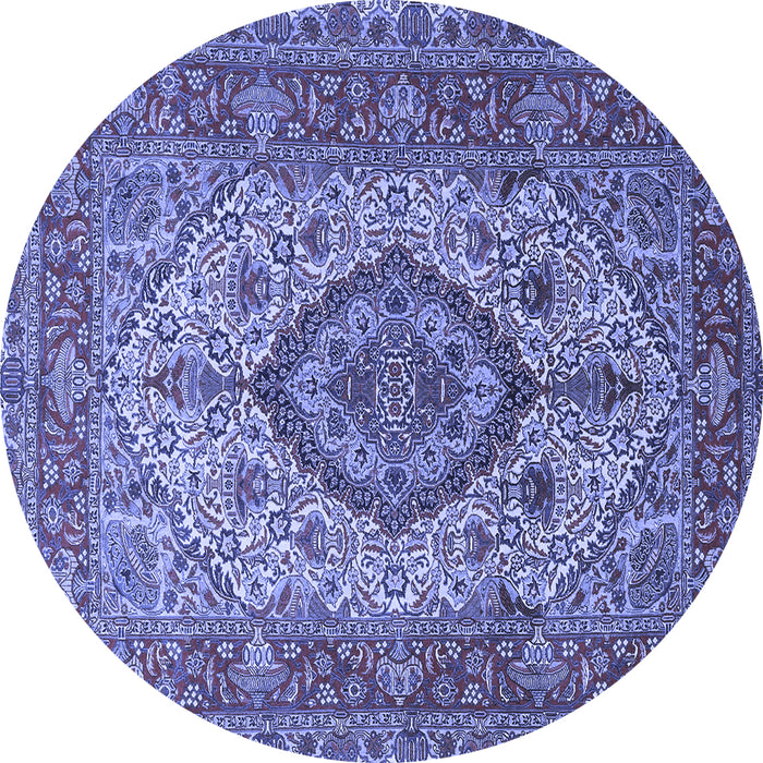 Round Machine Washable Medallion Blue Traditional Rug, wshtr257blu