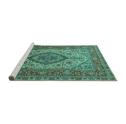 Sideview of Machine Washable Medallion Turquoise Traditional Area Rugs, wshtr257turq