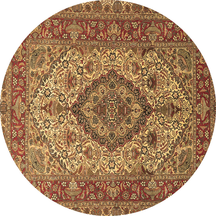 Round Machine Washable Medallion Brown Traditional Rug, wshtr257brn