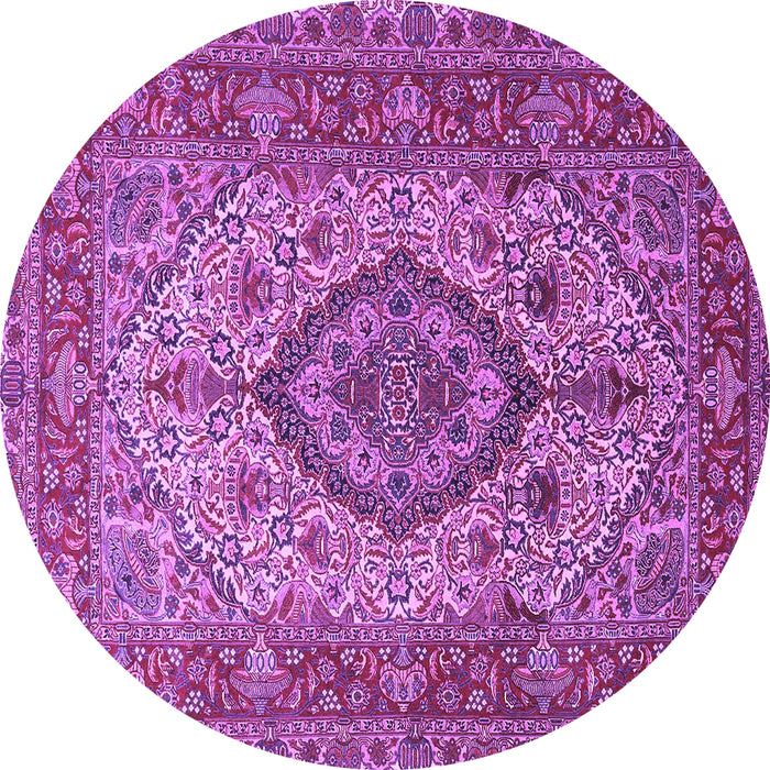 Round Machine Washable Medallion Purple Traditional Area Rugs, wshtr257pur