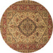 Round Medallion Brown Traditional Rug, tr257brn