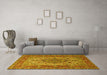 Machine Washable Medallion Yellow Traditional Rug in a Living Room, wshtr257yw