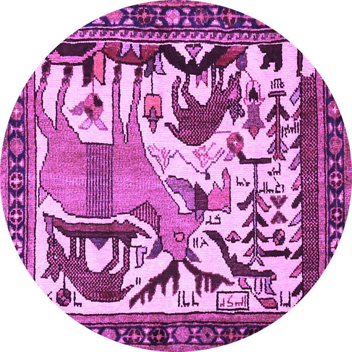 Round Machine Washable Animal Purple Traditional Area Rugs, wshtr2580pur